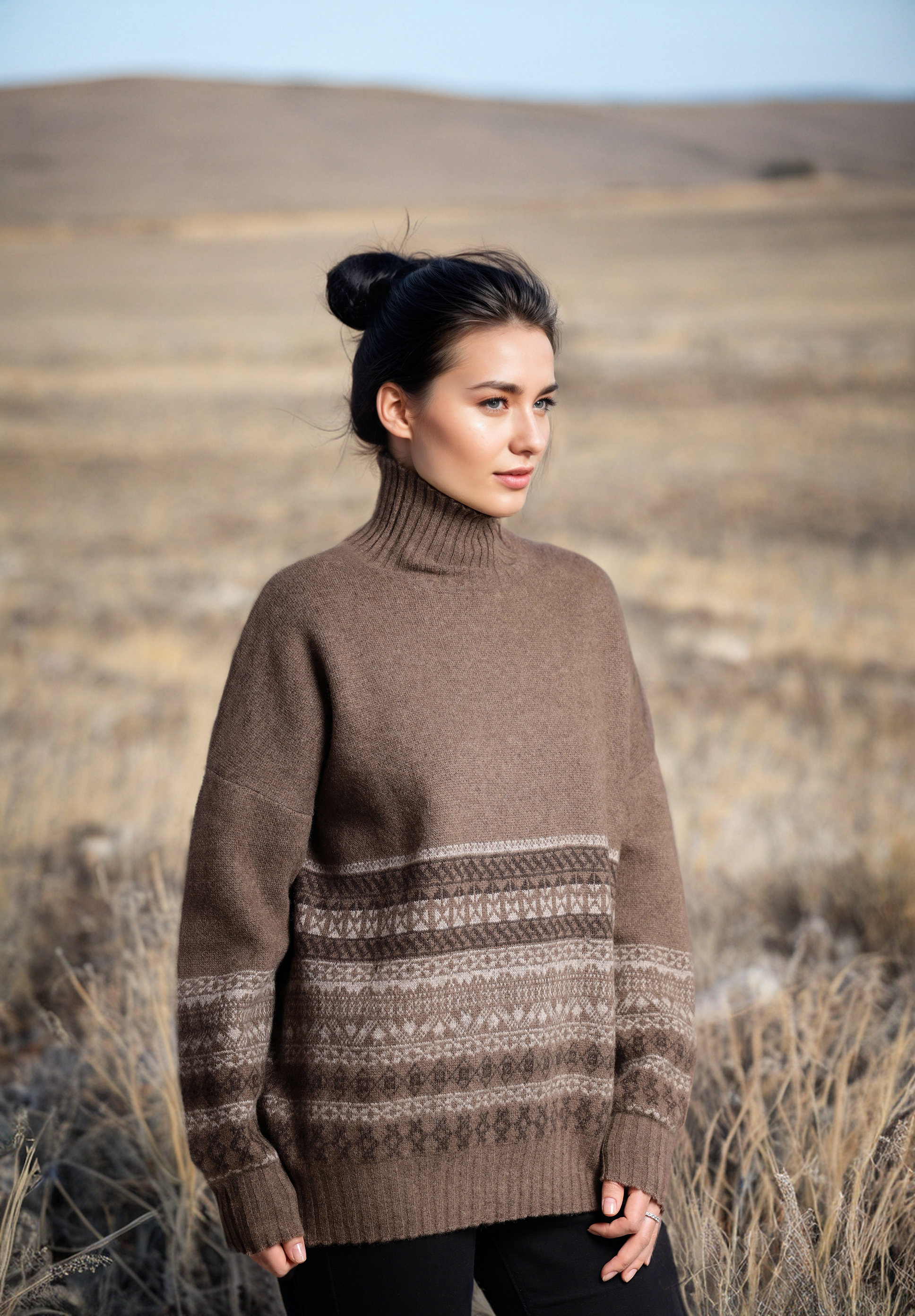Yak Wool Turtleneck Sweater Fair Isle Knit Warm Breathable Sustainable Winter Pullover Women