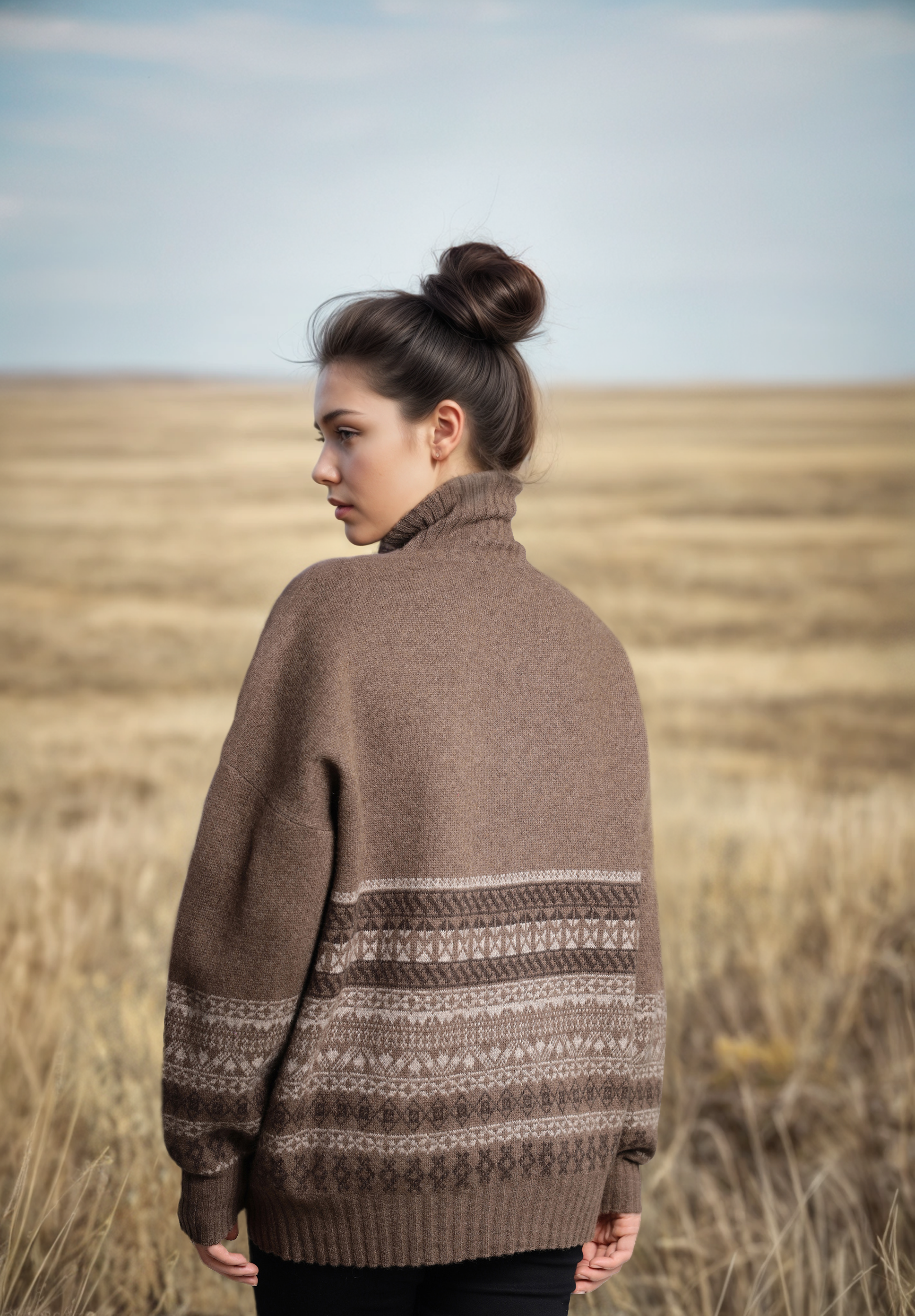 Yak Wool Turtleneck Sweater Fair Isle Knit Warm Breathable Sustainable Winter Pullover Women