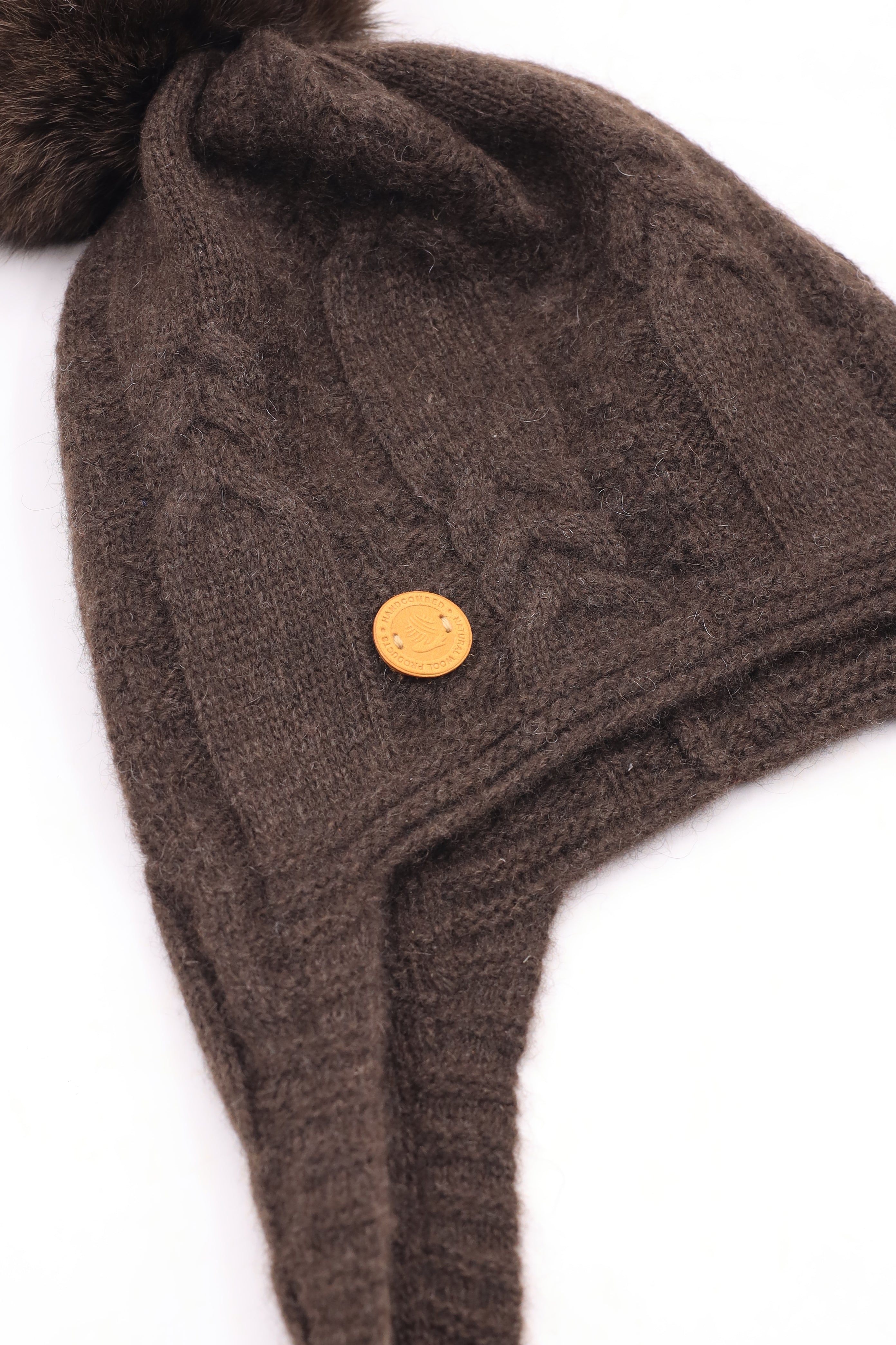 Yak Down Cable Knitted Hat Unisex Pure Yak Down Ear Flap Hat Pom pom Hat