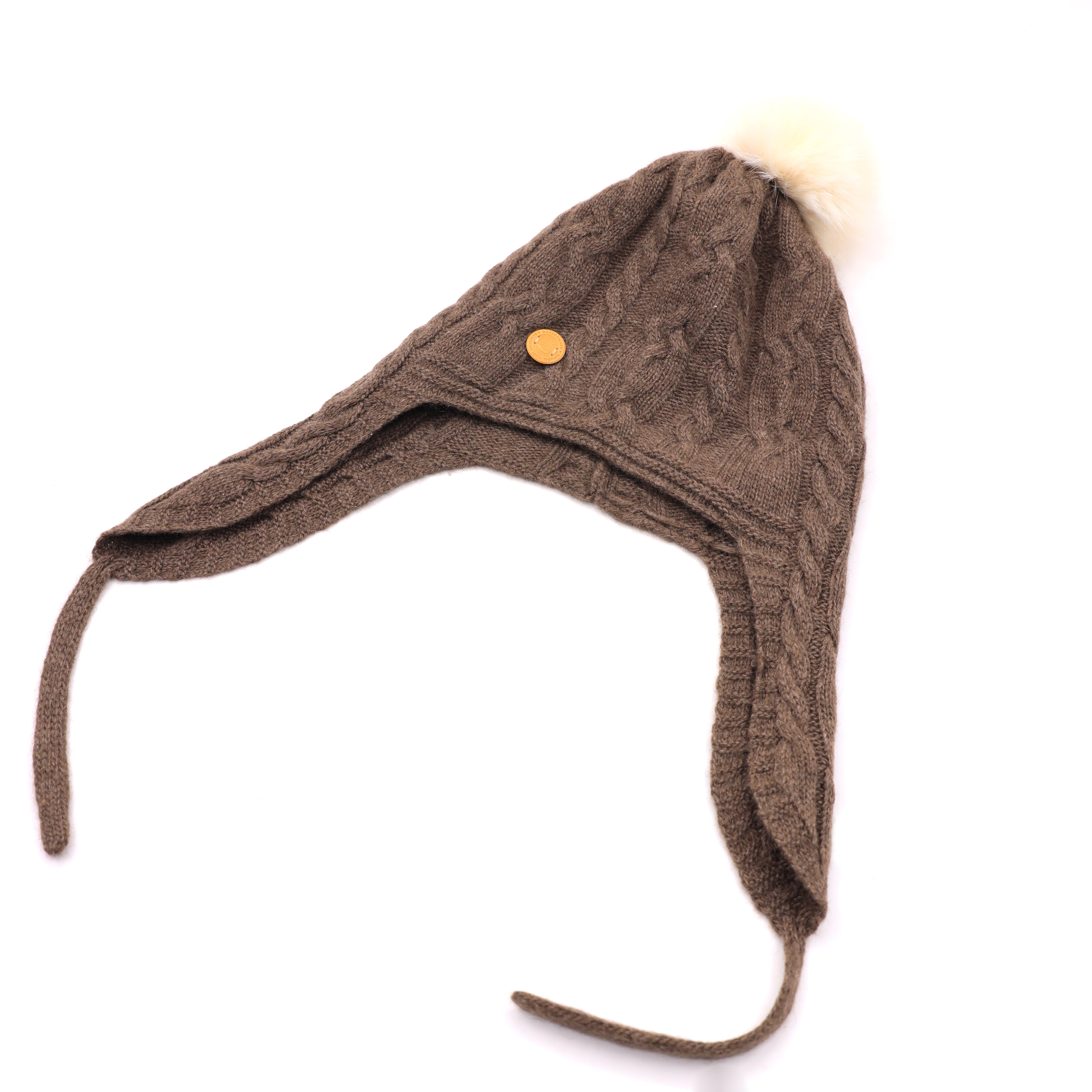 Brown Earflap Yak Down Hat Super Warm Wool Hat Winter Hat Pom pom Hat