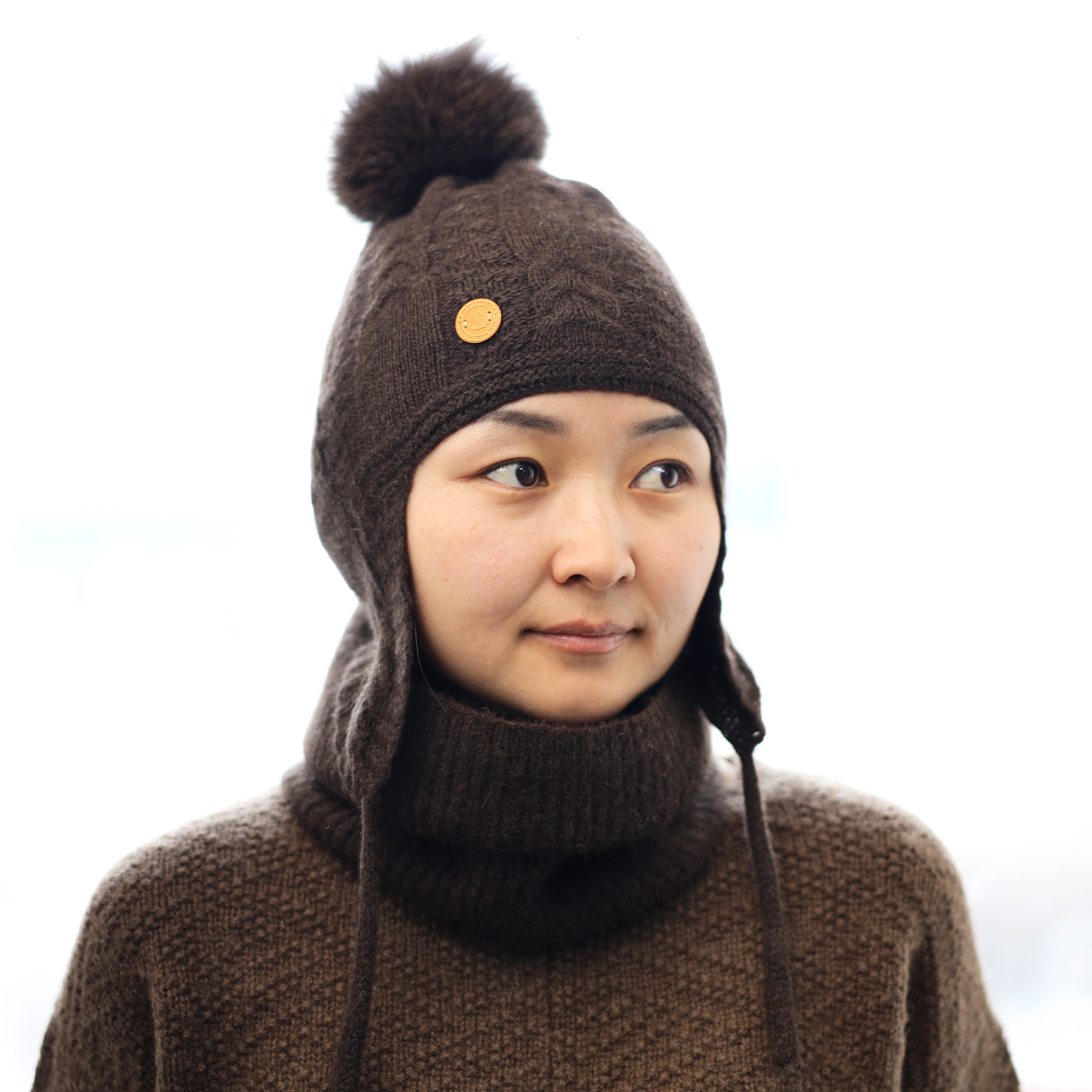 Yak Down Cable Knitted Hat Unisex Pure Yak Down Ear Flap Hat Pom pom Hat