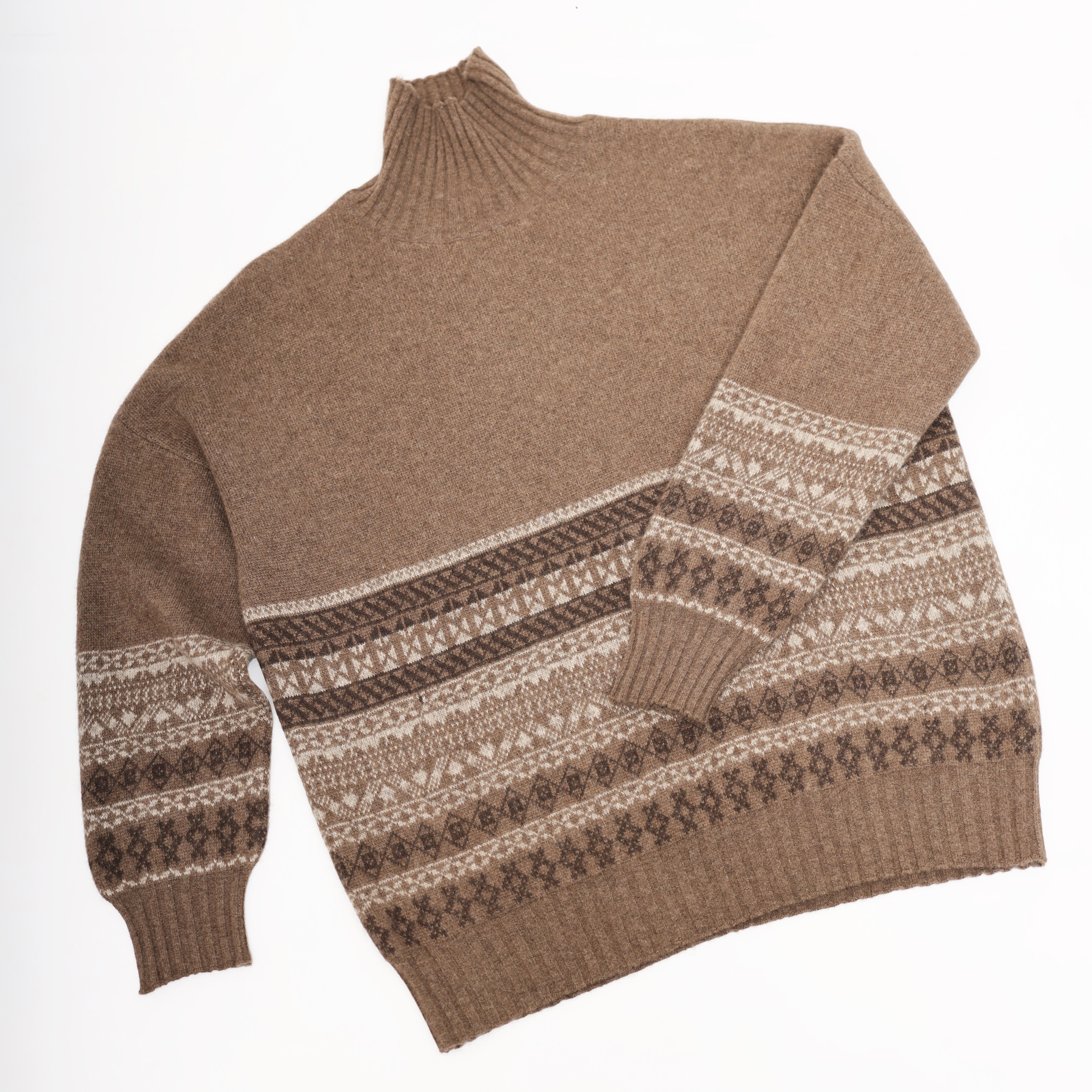 Yak Wool Turtleneck Sweater Fair Isle Knit Warm Breathable Sustainable Winter Pullover Women