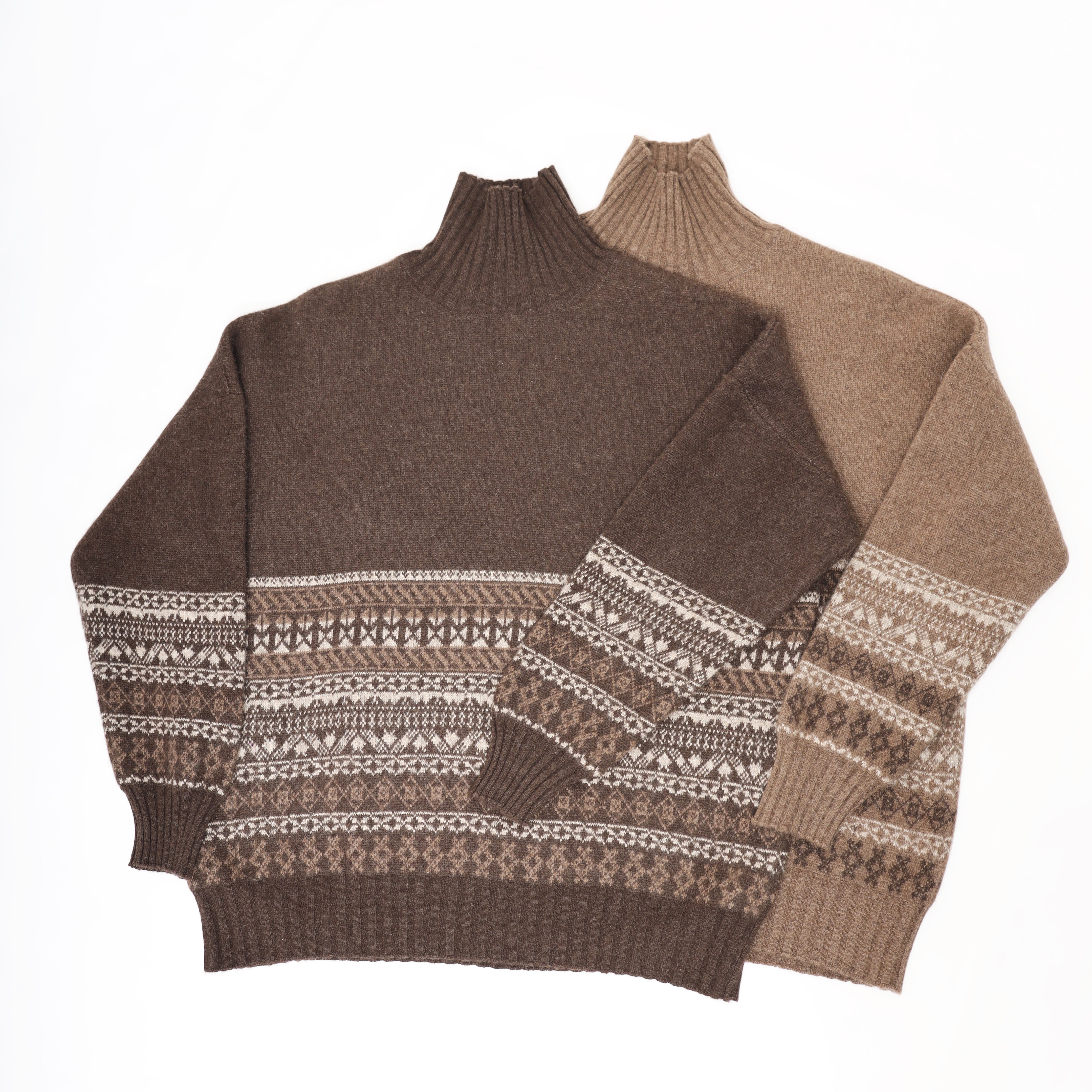 Yak Wool Turtleneck Sweater Fair Isle Knit Warm Breathable Sustainable Winter Pullover Women