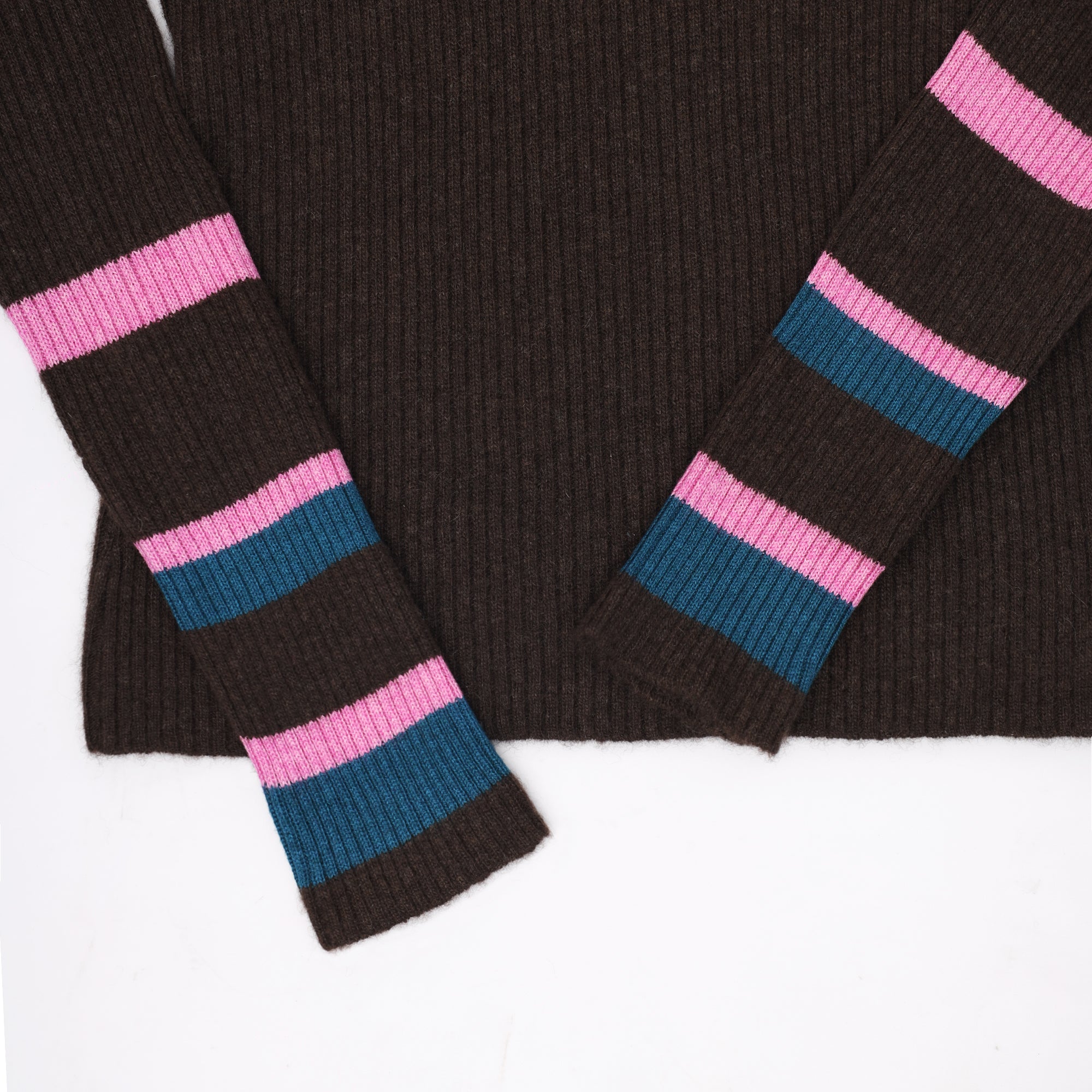 Mongolian Yak Wool Sweater Cozy High Neck Pullover Soft Insulating Unique Contrast Sleeves