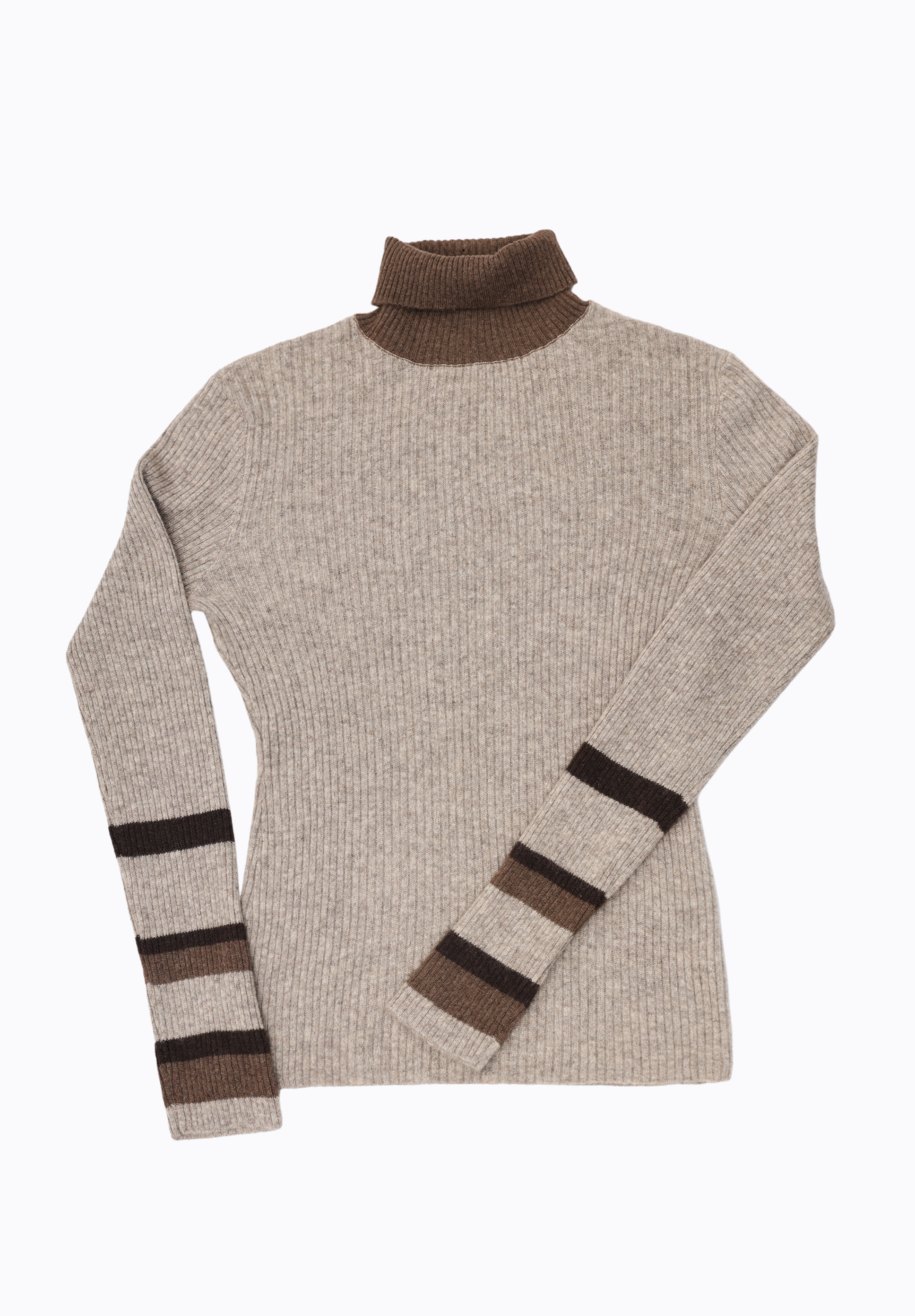 Mongolian Yak Wool Sweater Cozy High Neck Pullover Soft Insulating Unique Contrast Sleeves