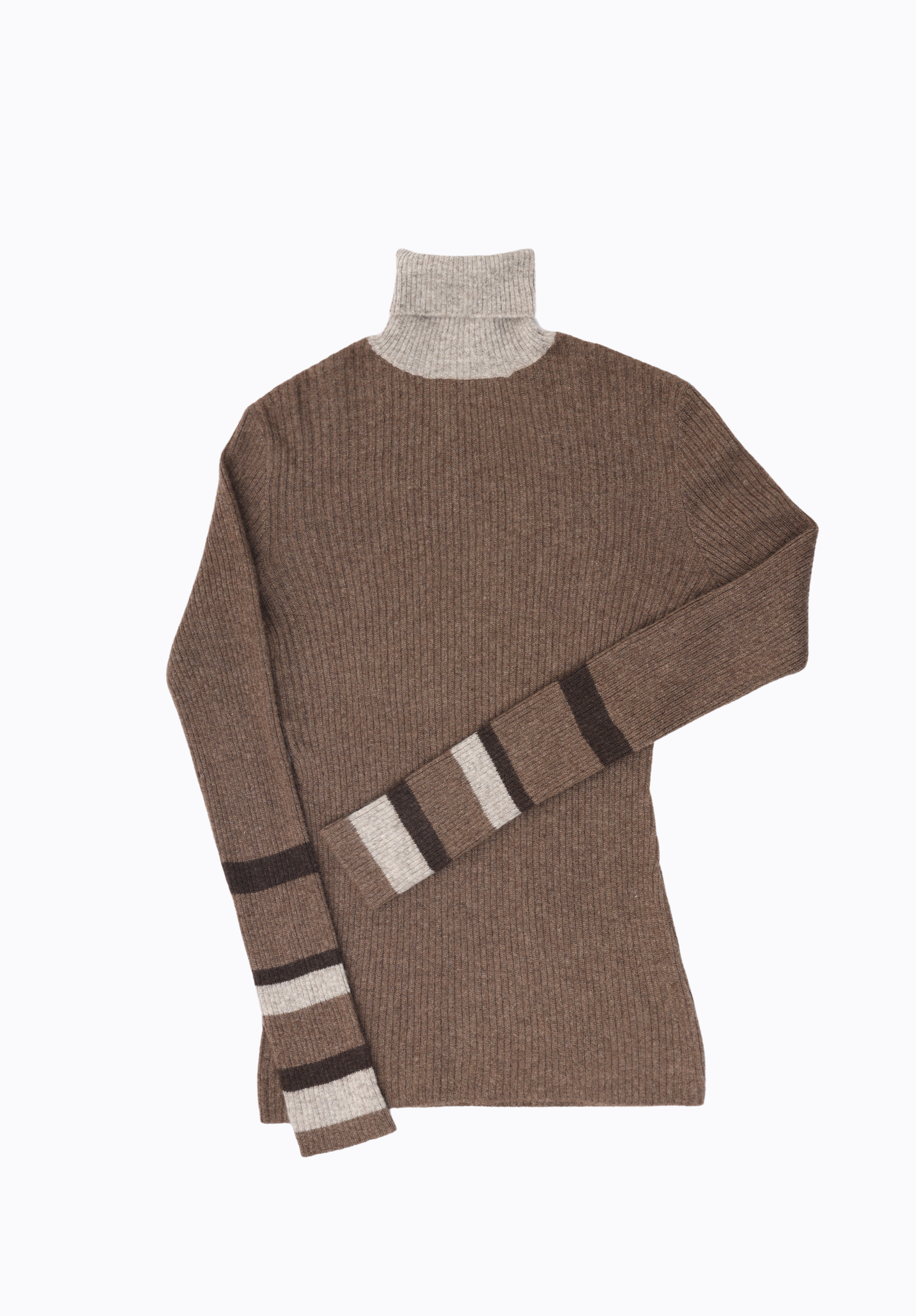 Mongolian Yak Wool Sweater Cozy High Neck Pullover Soft Insulating Unique Contrast Sleeves