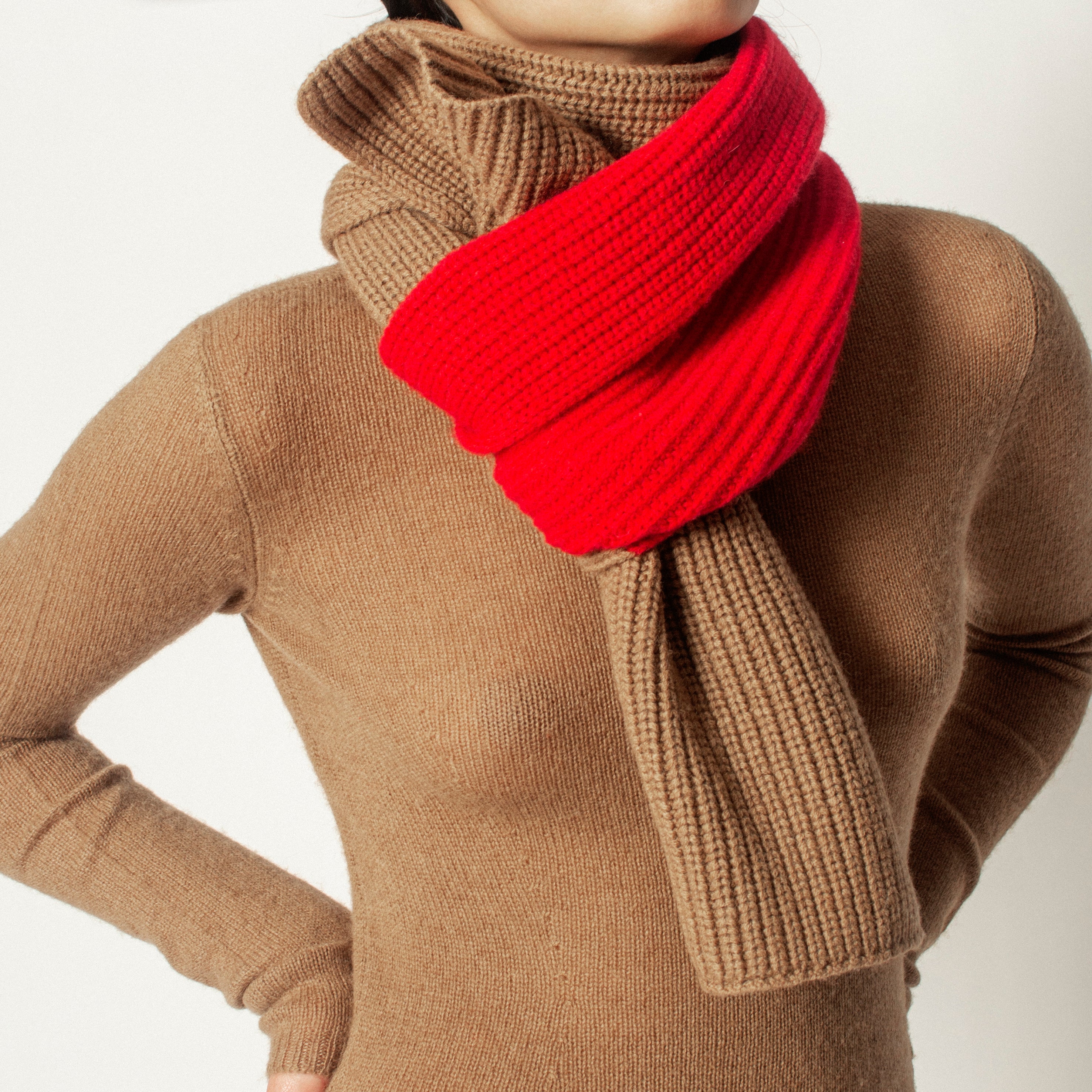 Camel Wool Chunky Ribbed Scarf Cashmere Cathartic Stripe