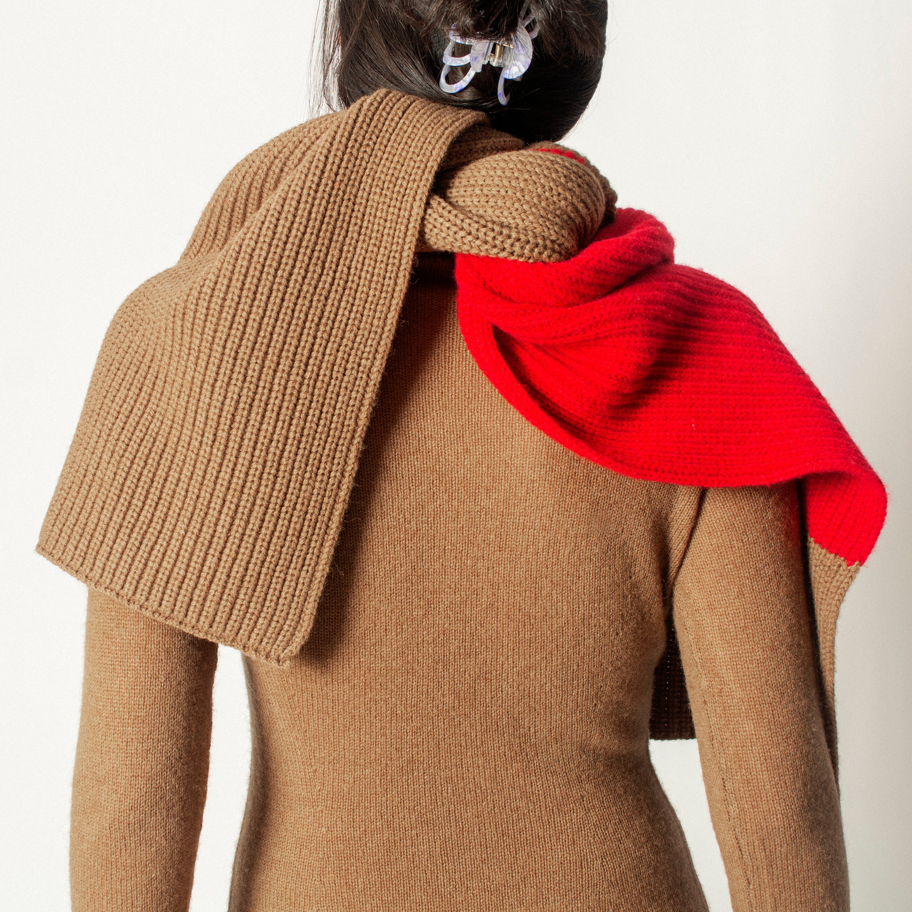 Camel Wool Chunky Ribbed Scarf Cashmere Cathartic Stripe