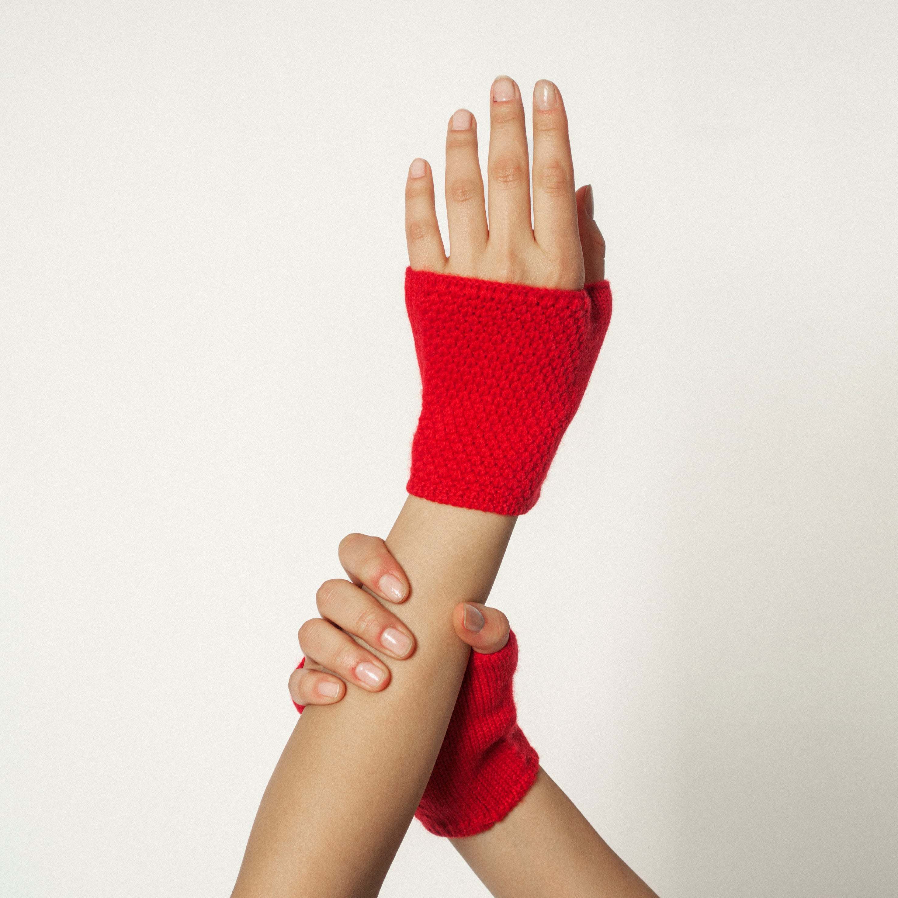 100% Cashmere Handwarmers Made with Cathartic Red Yarn