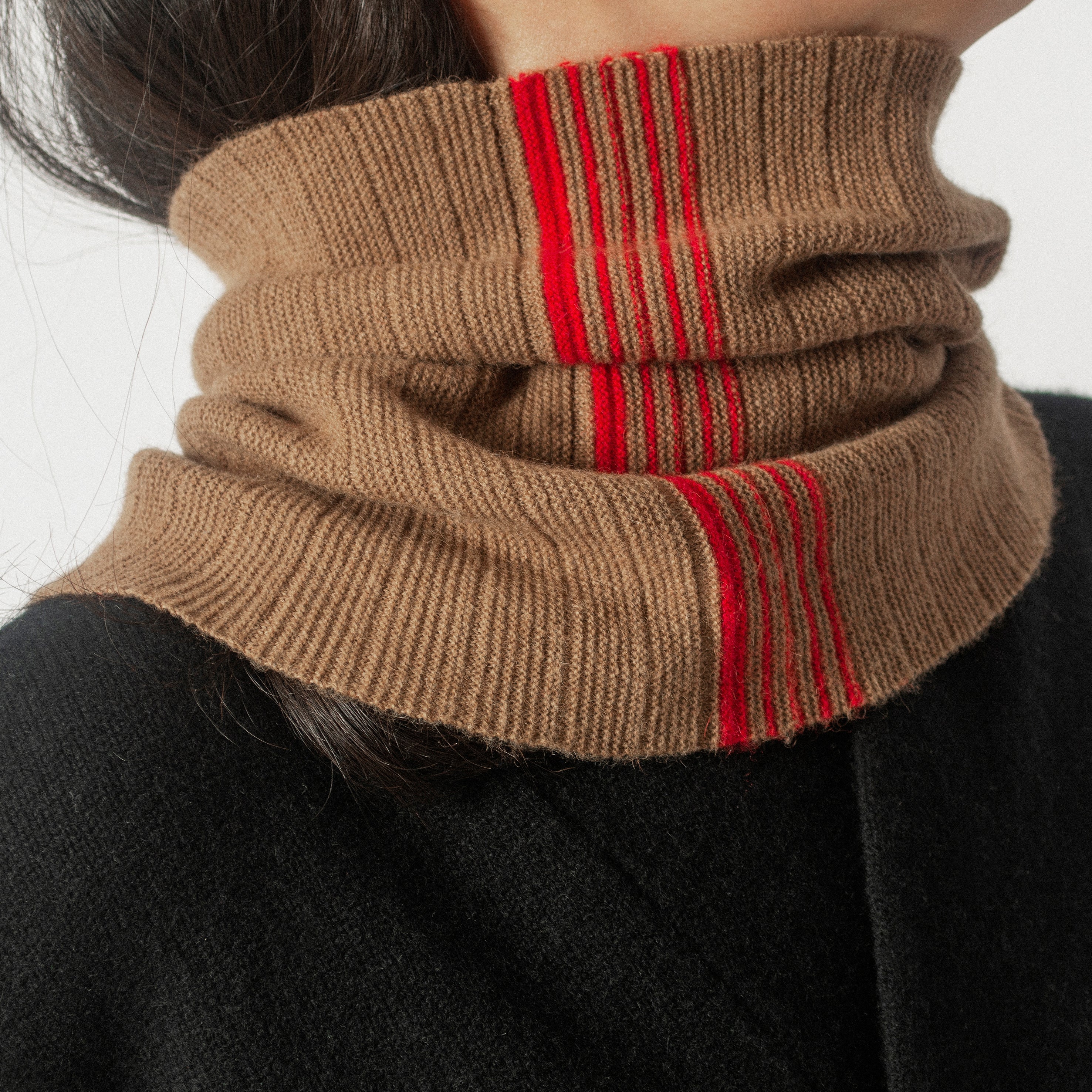 Camel Wool Neck Gaiter with Stripes Ideal for Outdoor Activities