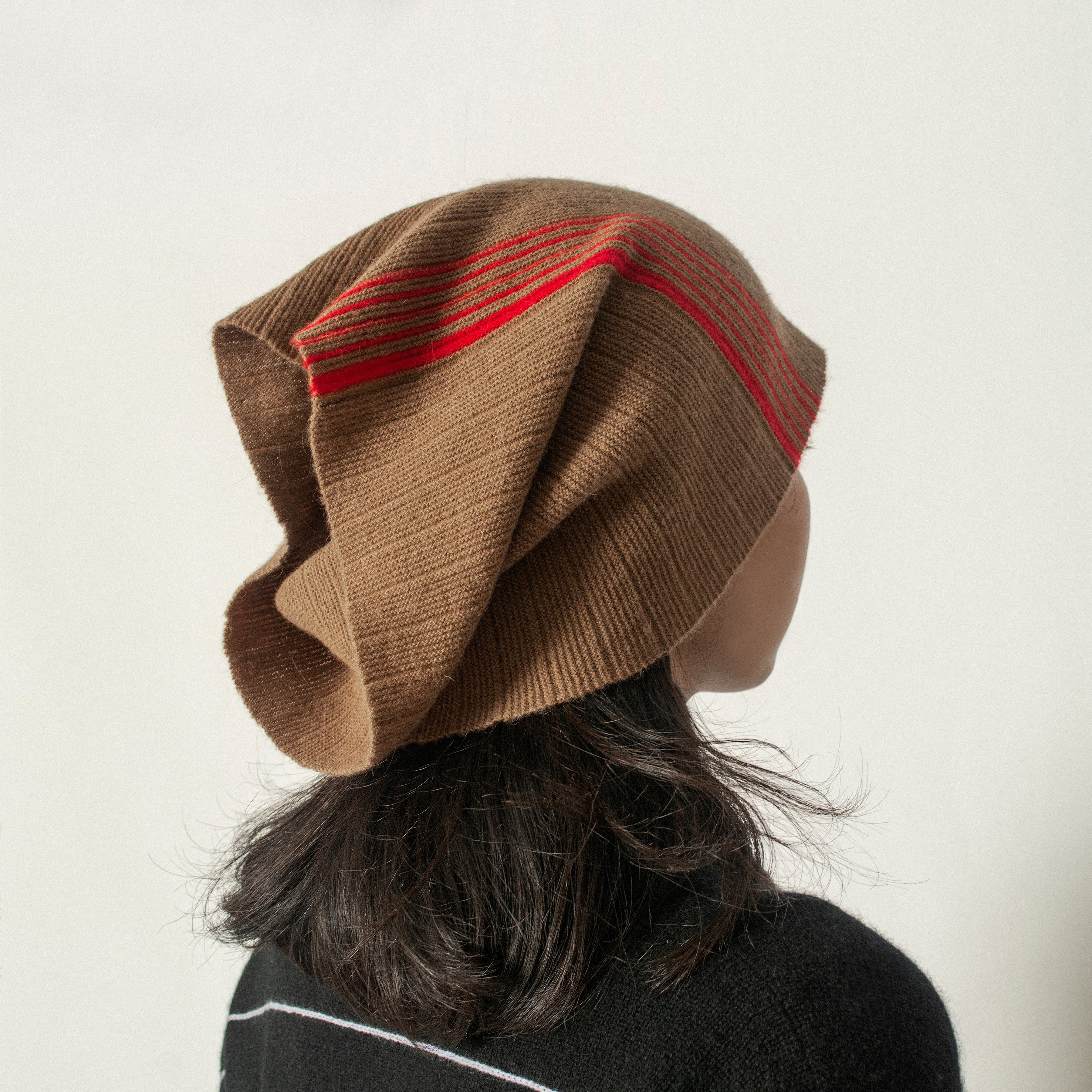 Camel Wool Neck Gaiter with Stripes Ideal for Outdoor Activities