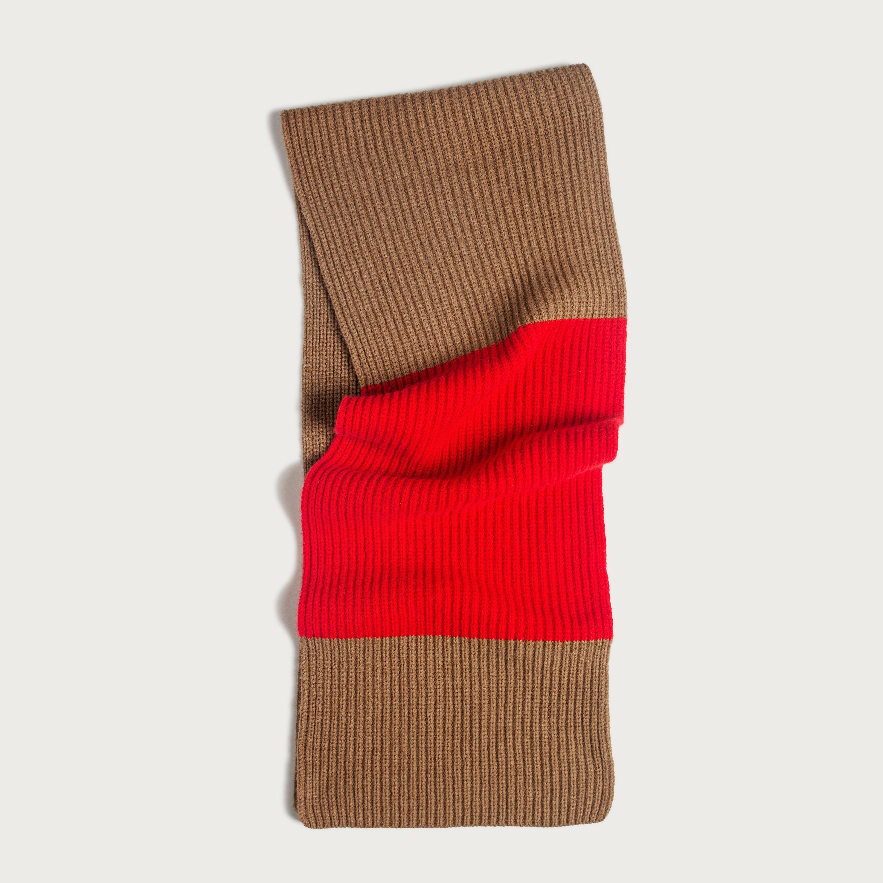 Camel Wool Chunky Ribbed Scarf Cashmere Cathartic Stripe