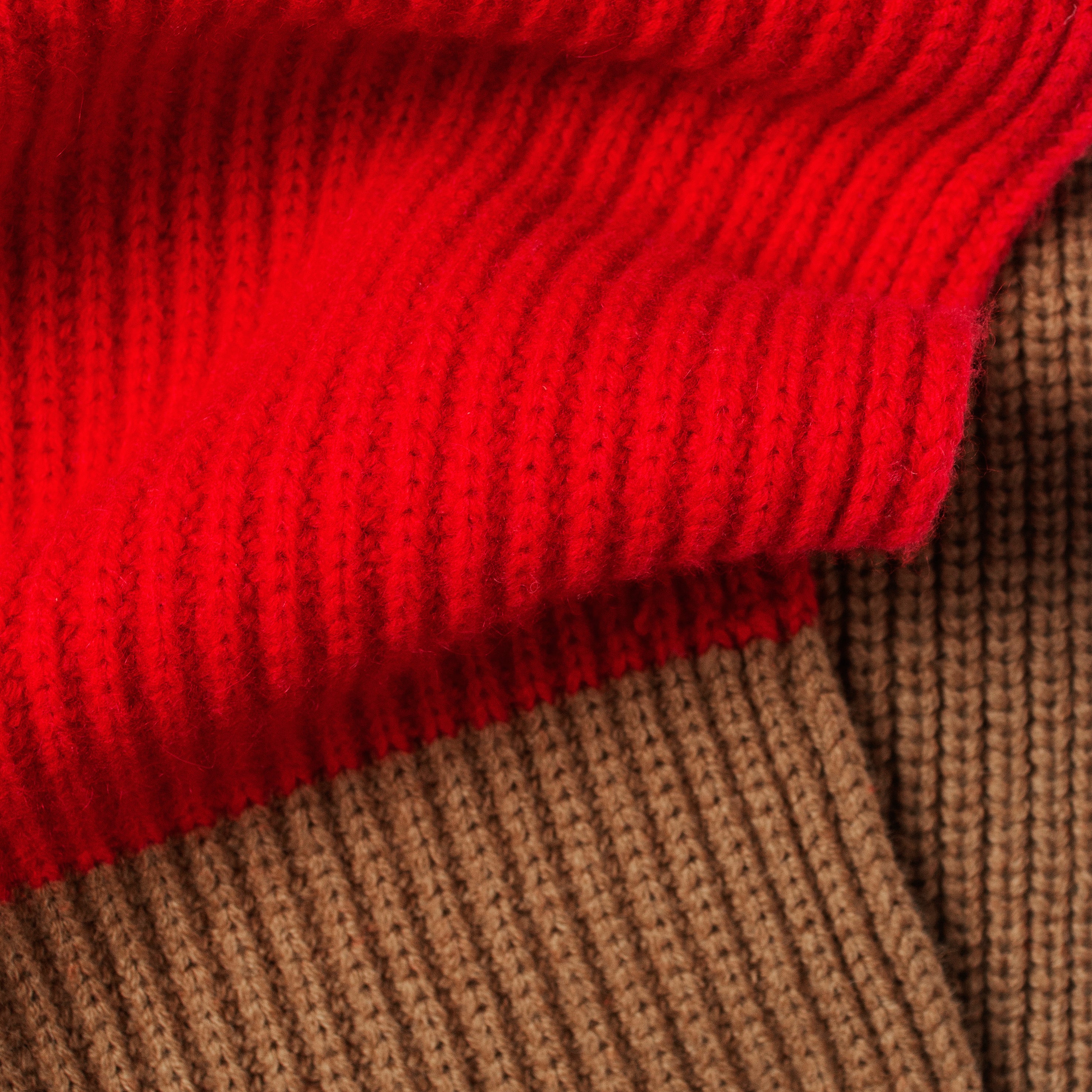 Camel Wool Chunky Ribbed Scarf Cashmere Cathartic Stripe