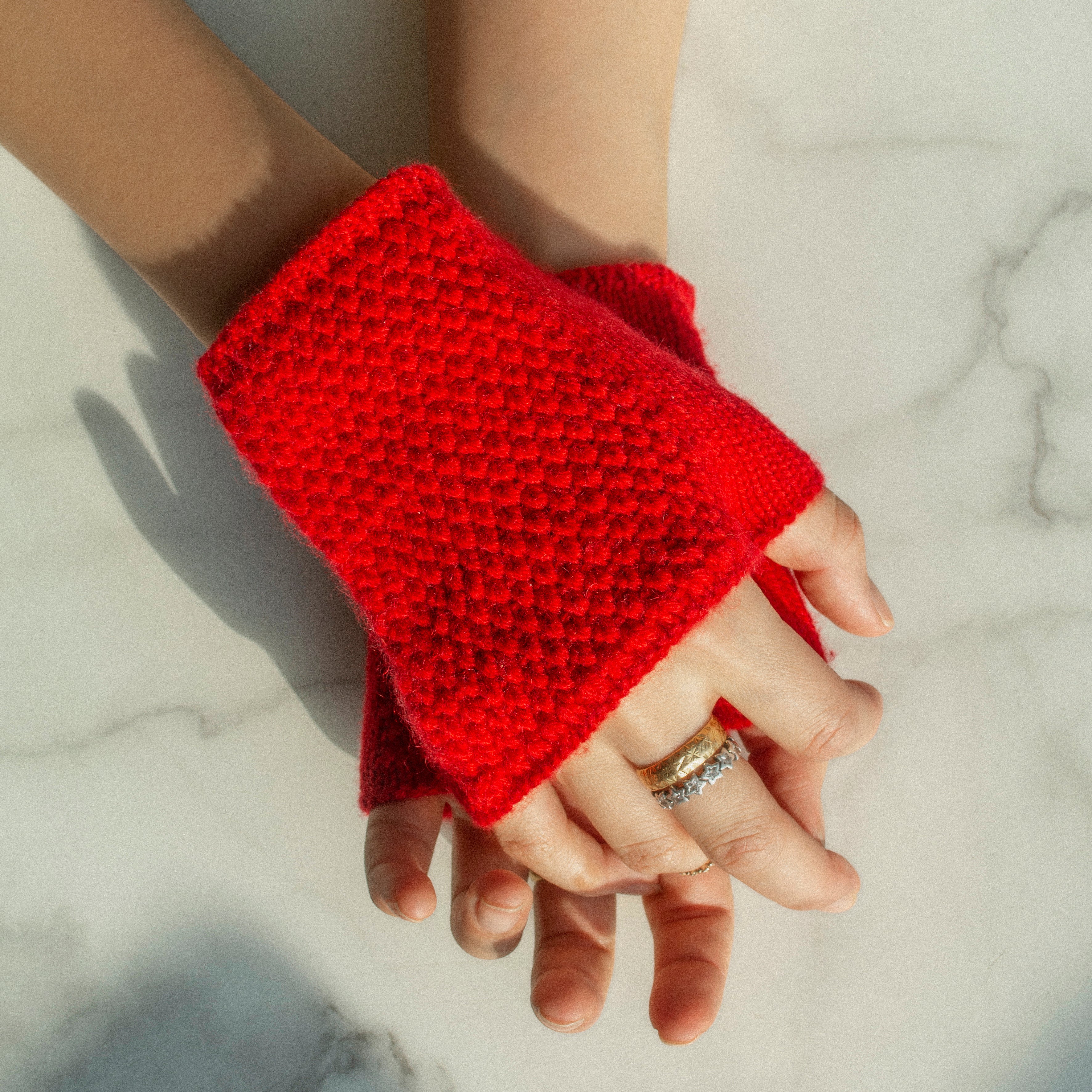 100% Cashmere Handwarmers Made with Cathartic Red Yarn