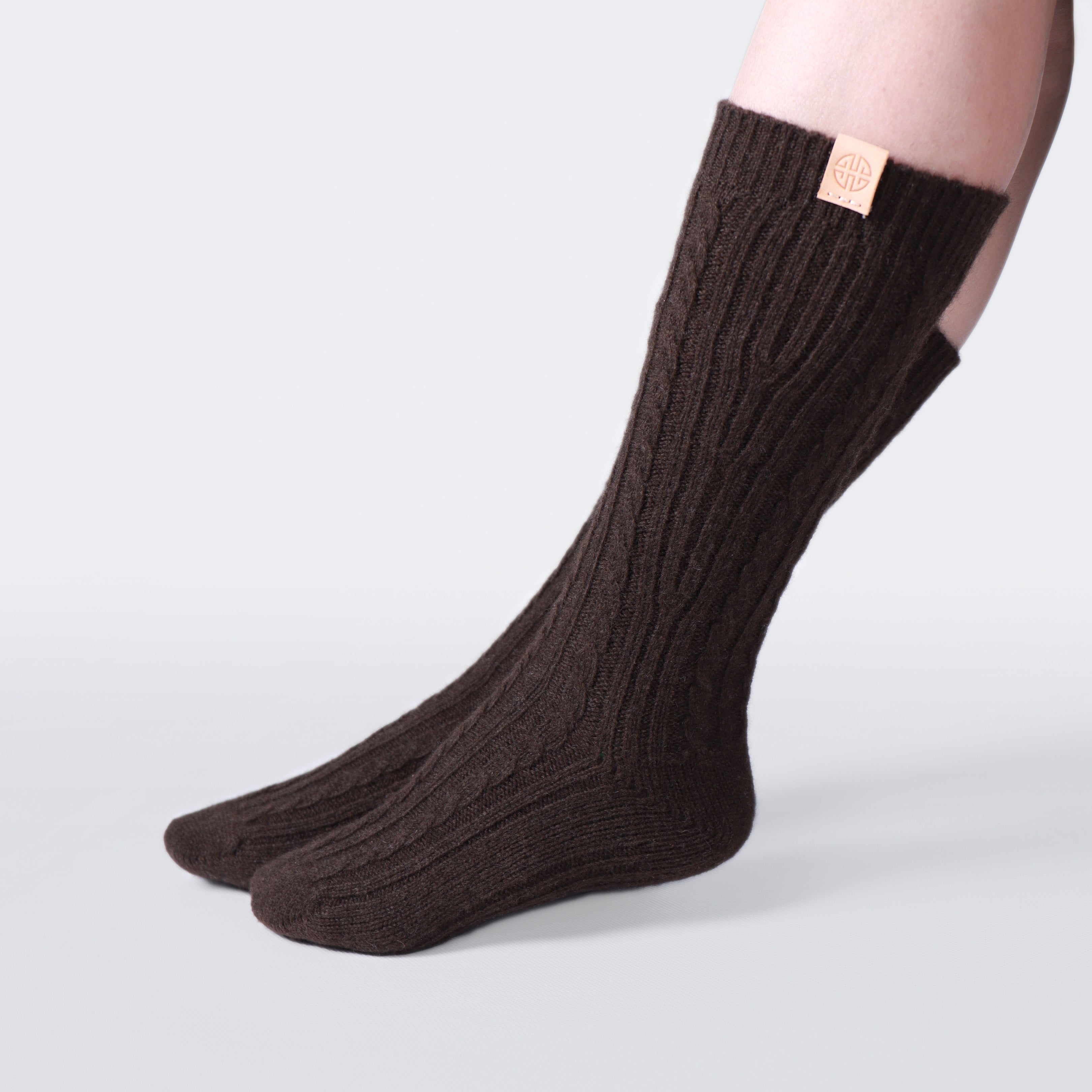 Yak Wool Cable Knit Knee High Socks Warm Natural Bed Socks