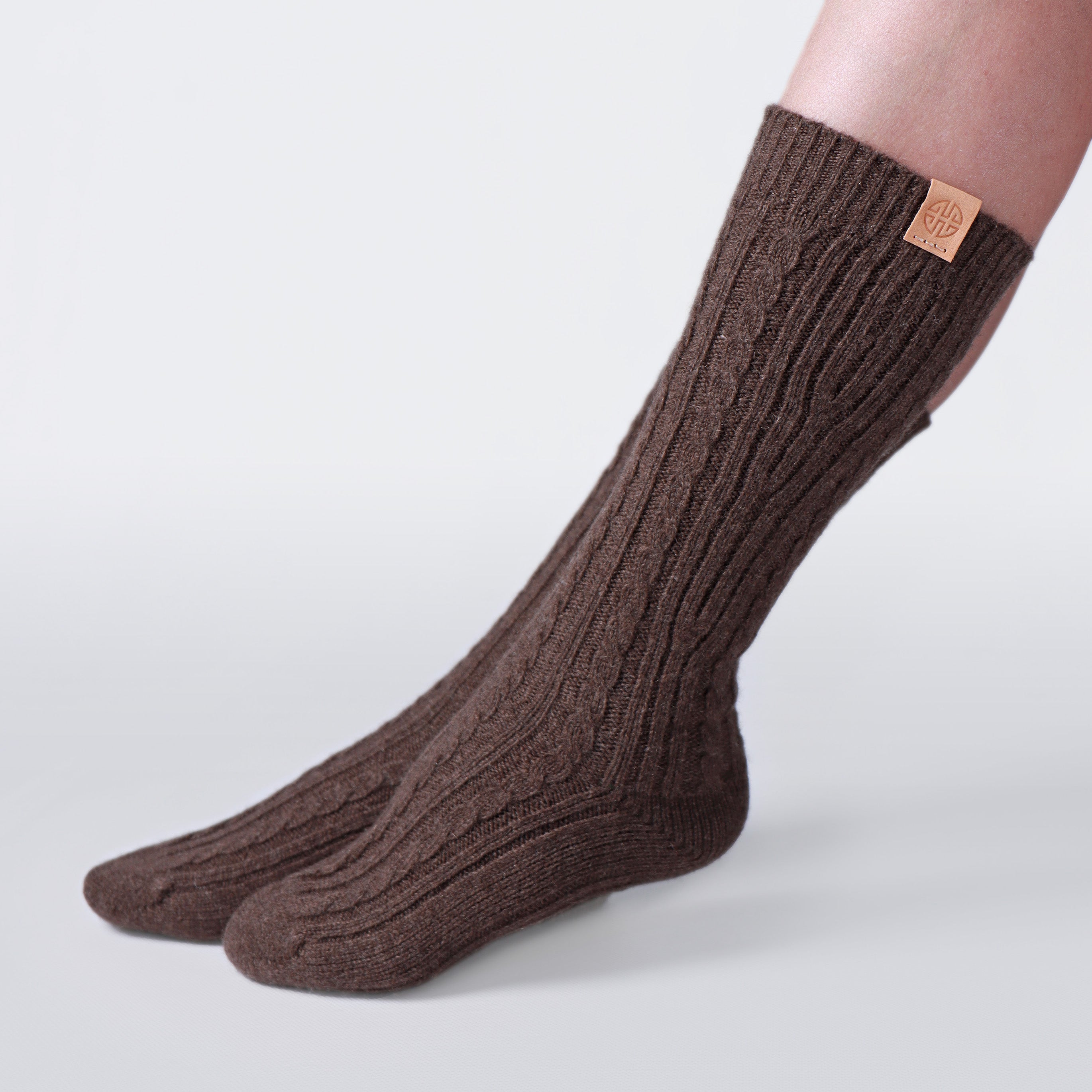 Yak Wool Cable Knit Knee High Socks Warm Natural Bed Socks