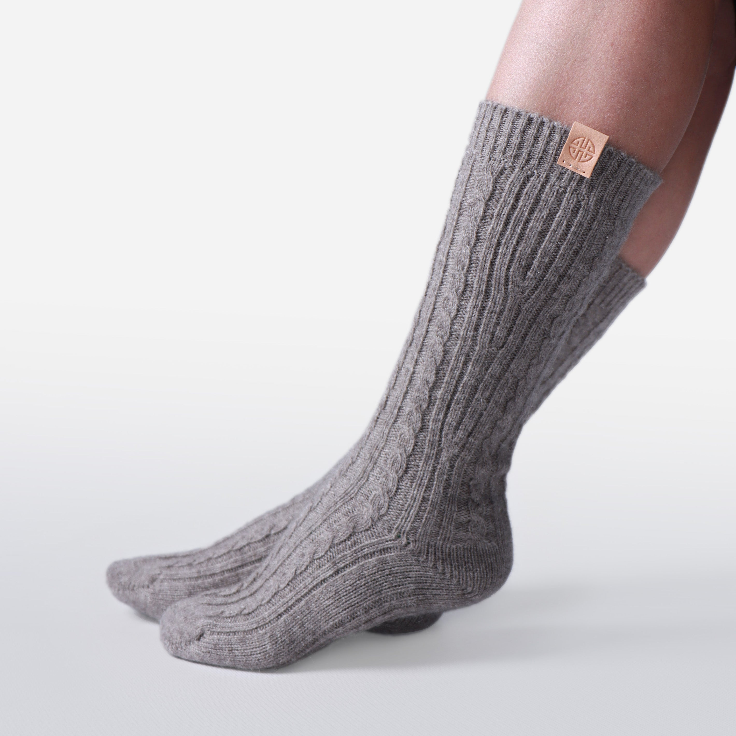 Yak Wool Cable Knit Knee High Socks Warm Natural Bed Socks