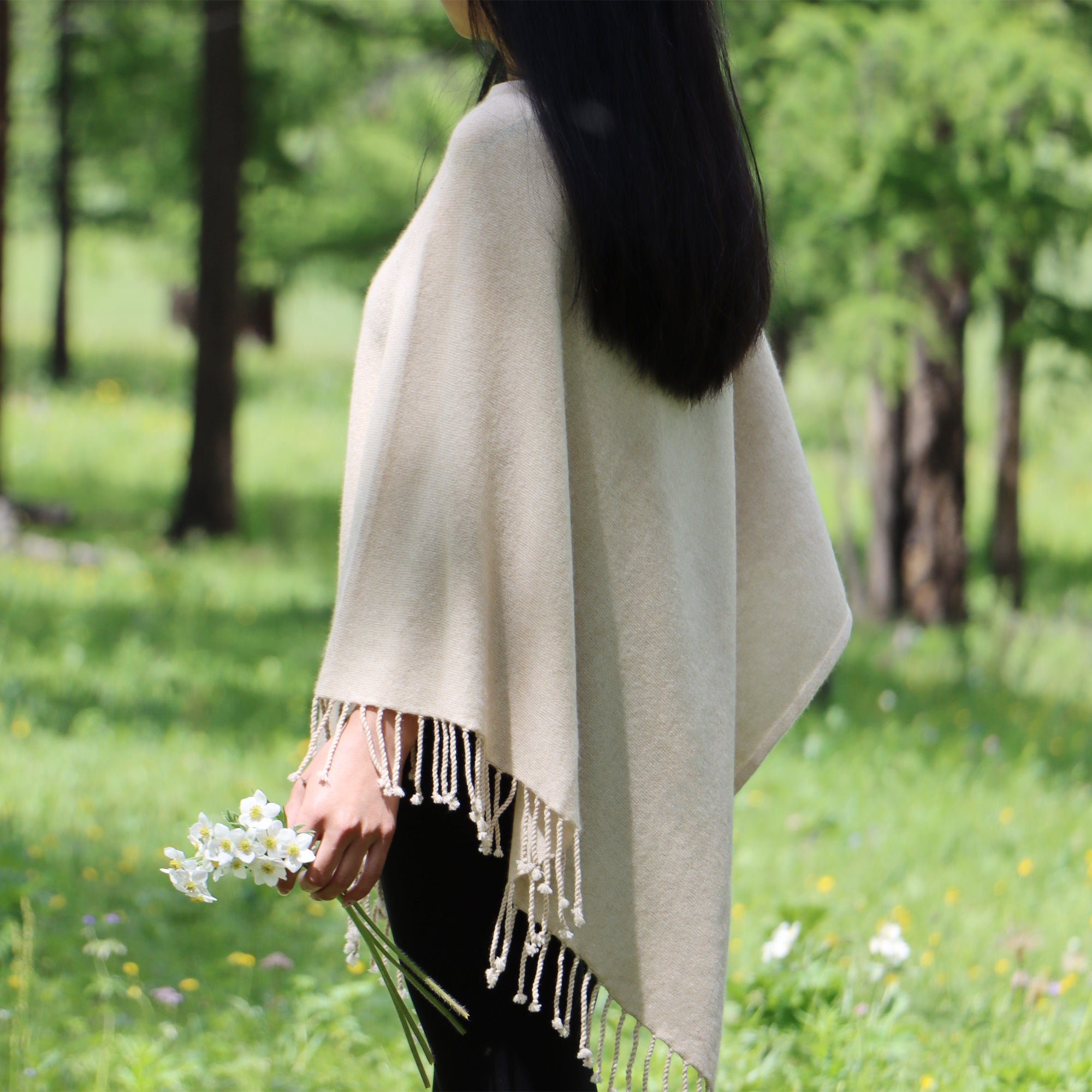 Cashmere Fringed Thin Poncho