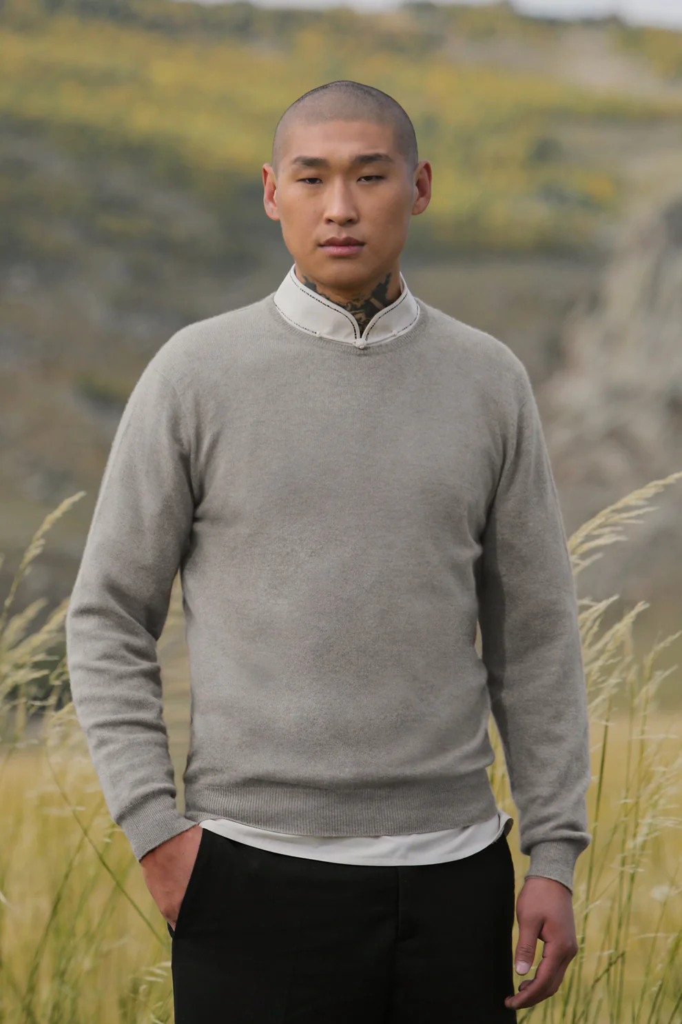 100% Natural Yak Wool Mens Classic Crew Neck Pullover Sweater