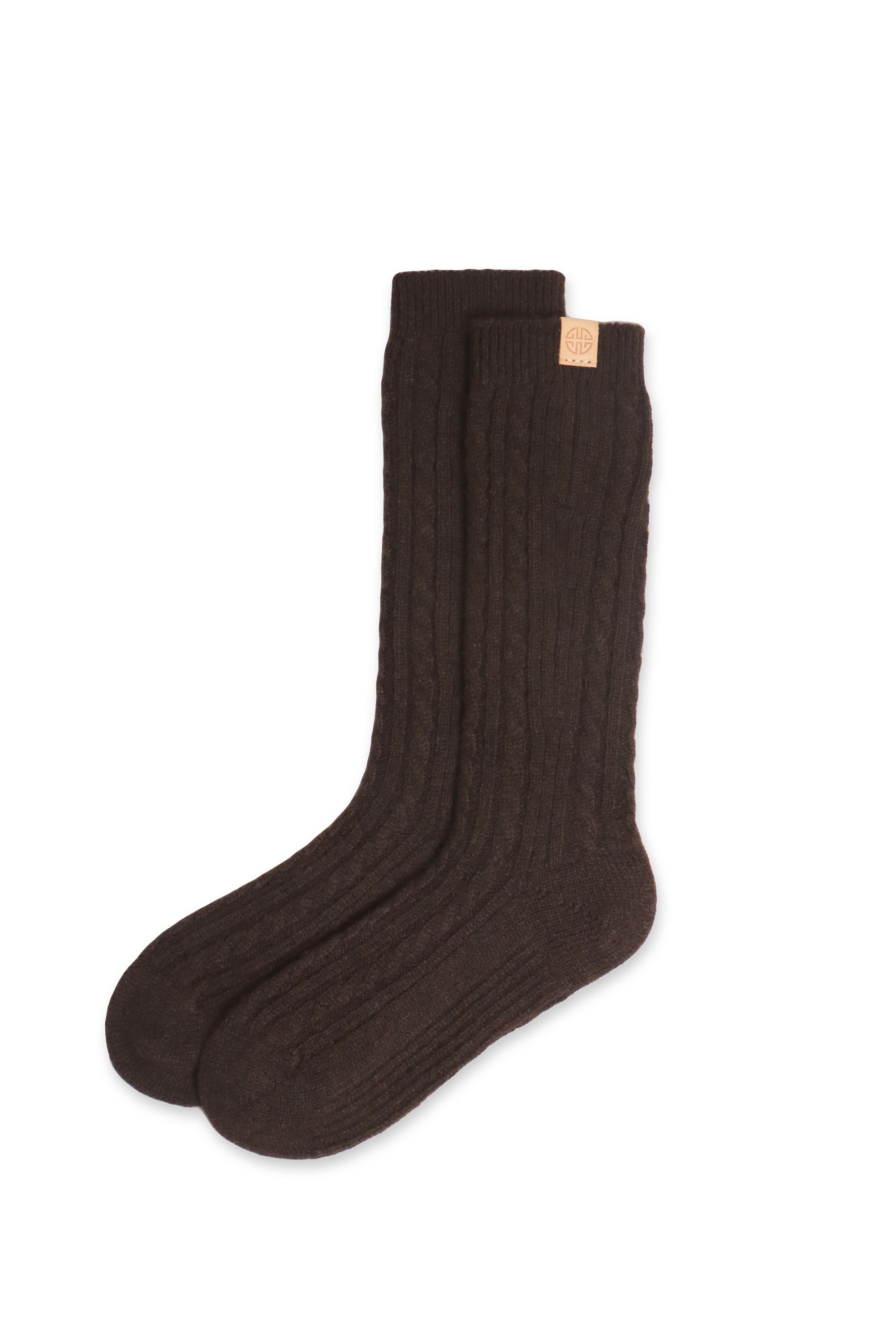 Yak Wool Cable Knit Knee High Socks Warm Natural Bed Socks