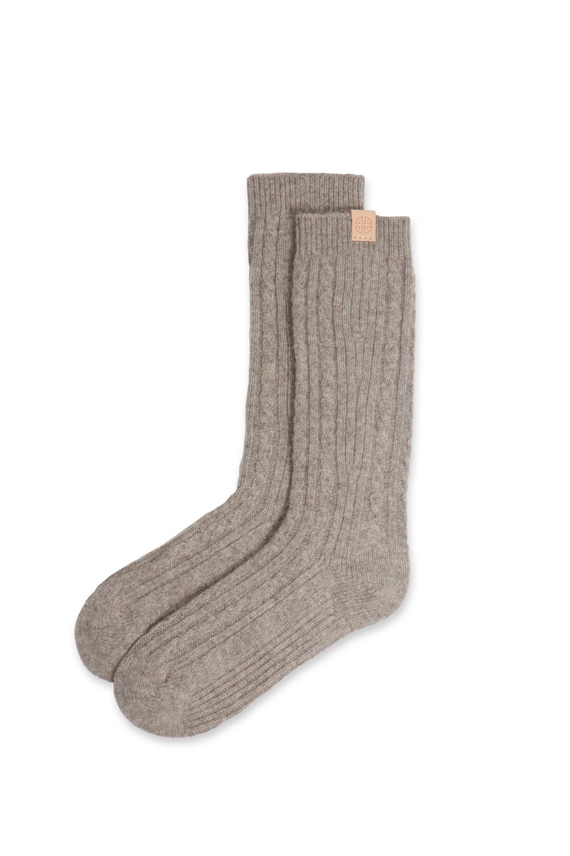 Yak Wool Cable Knit Knee High Socks Warm Natural Bed Socks