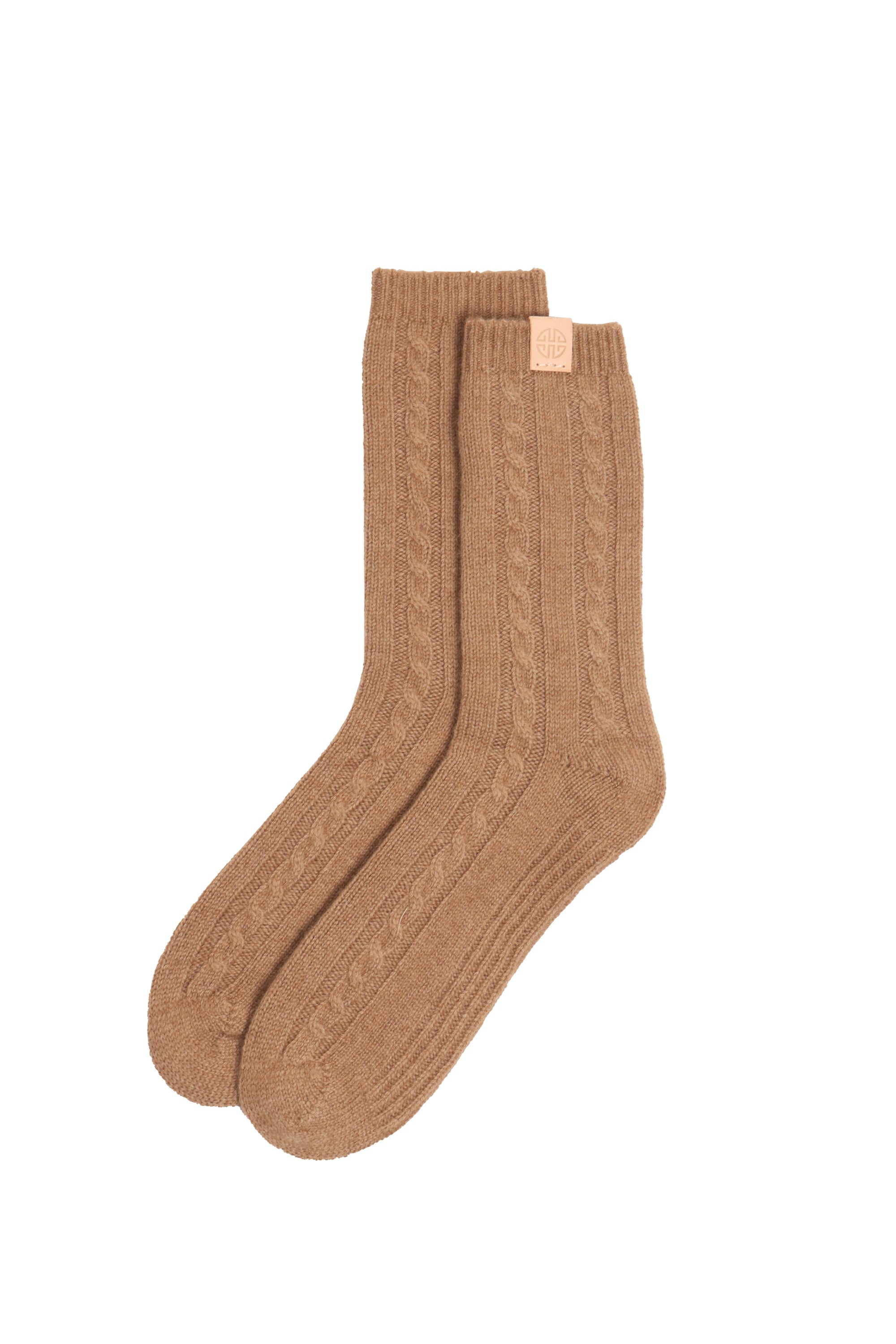 Camel Wool Donegal Cable Knit Socks Soft Warm Sustainable