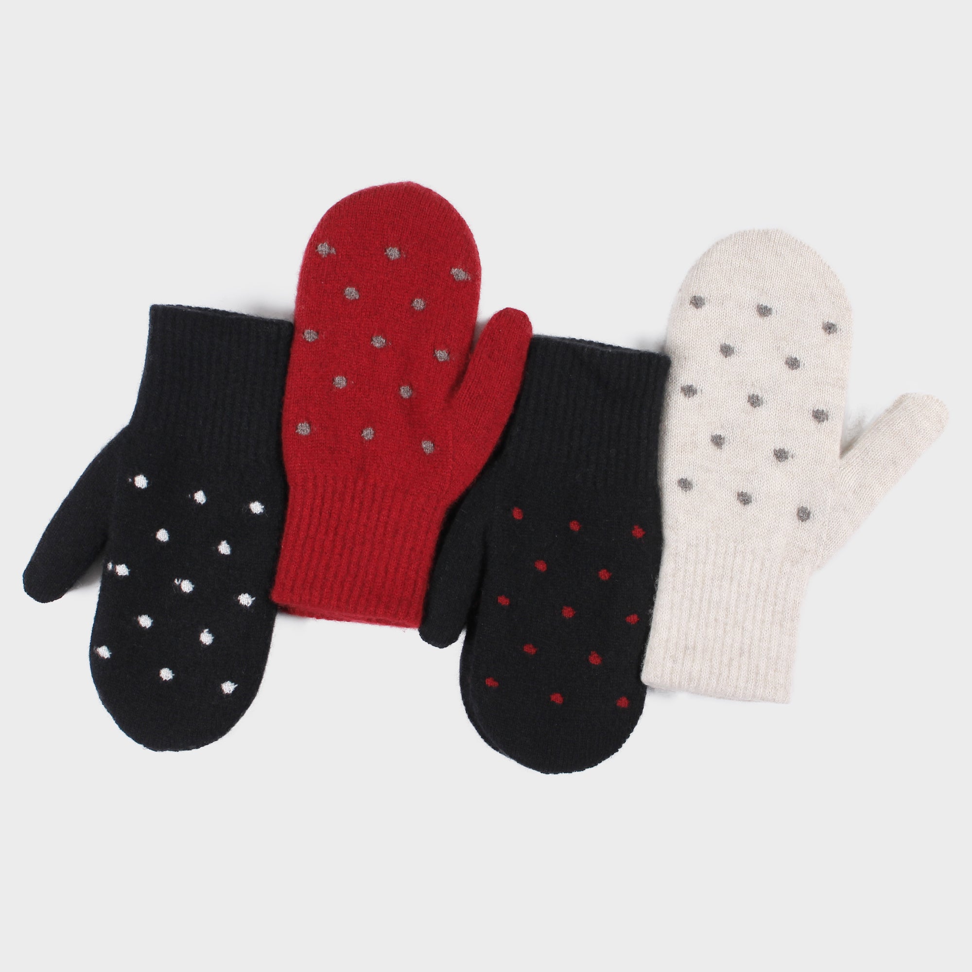 Natural Wool Mittens with Dotted Pattern