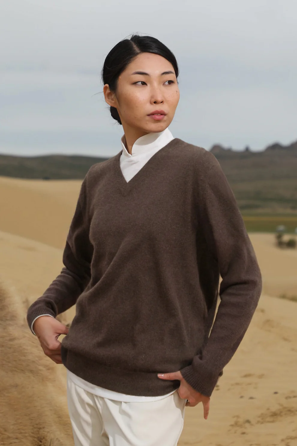 100% Natural Yak Wool Womens Classic V Neck Jumper