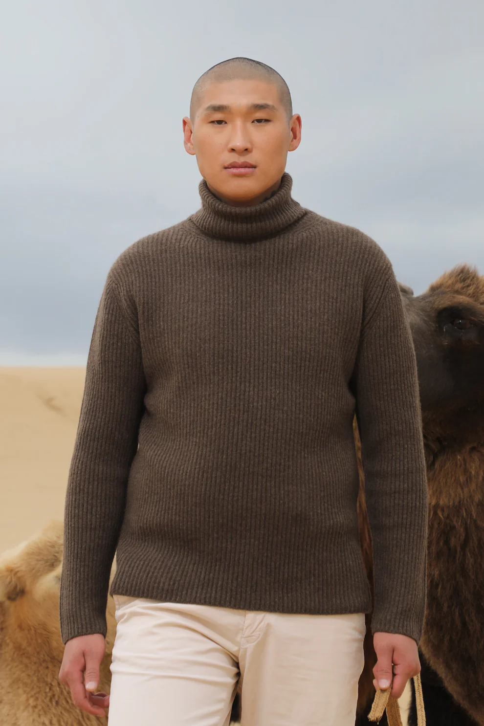 Natural 100% Yak Wool Mens High Neck Sweater Stylish Turtleneck