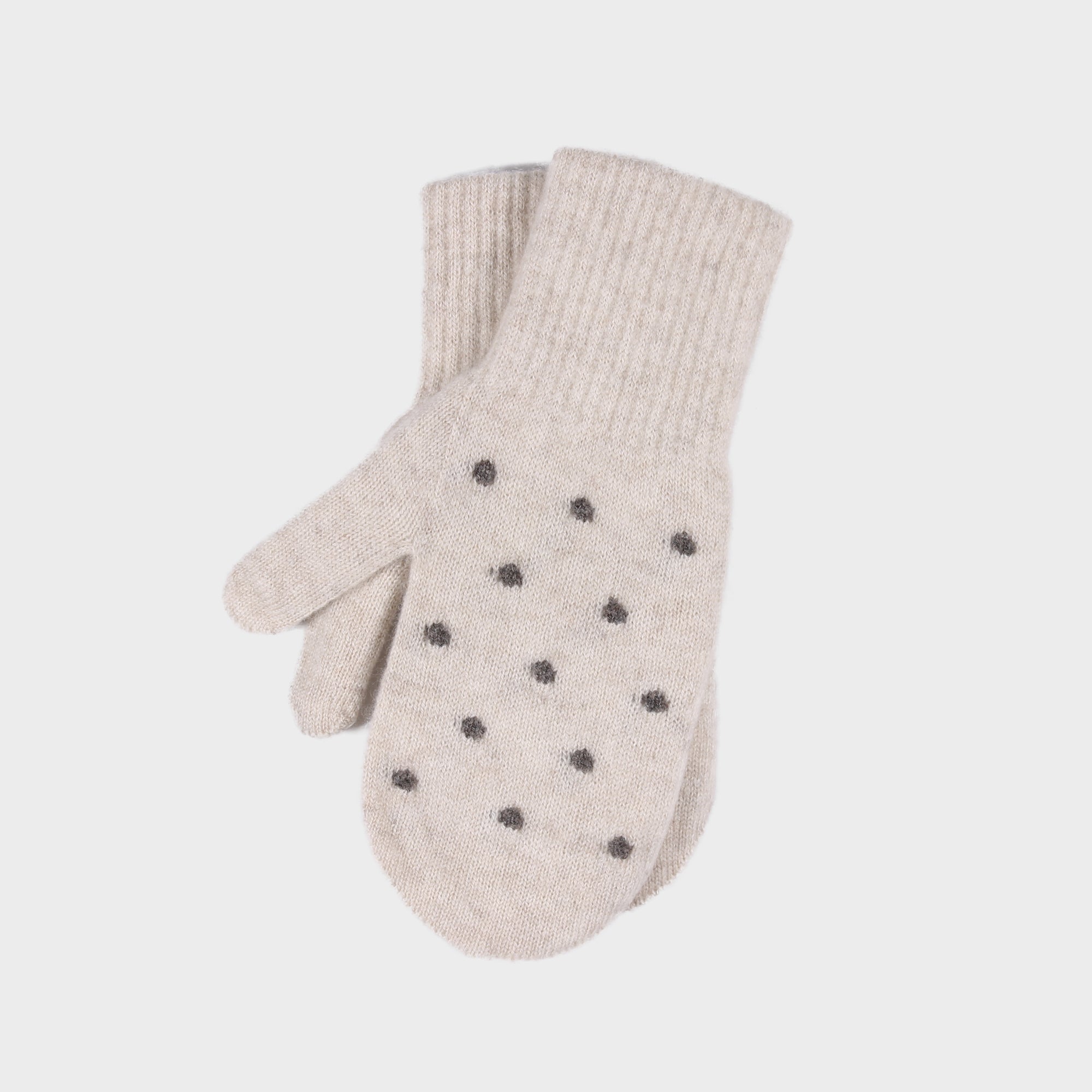 Natural Wool Mittens with Dotted Pattern